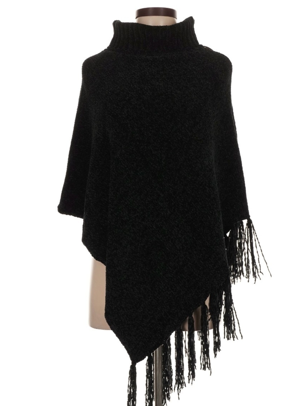 Black Fringe Turtleneck Poncho - Women Accessories